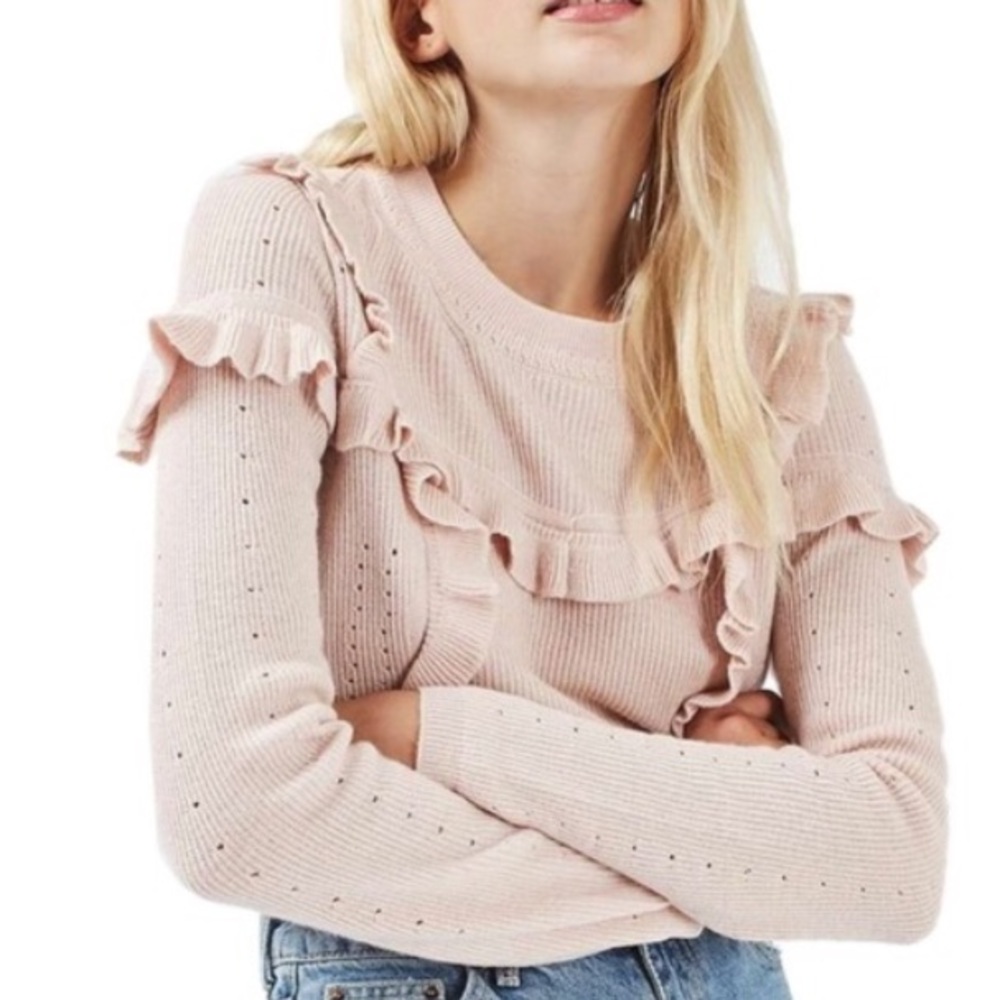 Topshop Pink Ruffle Sweater